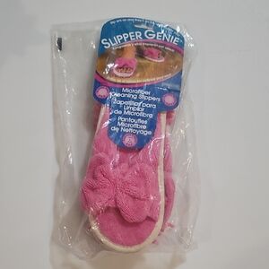 NEW Supergenie Pink Microfiber Bow Cleaning Slippers - Fits Sz 6 To 9